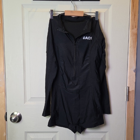 Other - Black Long-Sleeve One-Piece Swimsuit with Front Zip and DACI Logo M